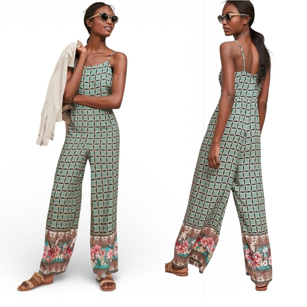 Farm Rio Honolulu Jumpsuit Size Small Green Floral Motif‎ Coastal Boho Global
